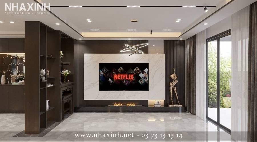 khu vực tivi & bàn thờ